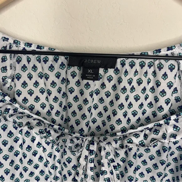 J.Crew Tie-Front Ruffle Top – Blue Ribbon Block Print – Size XL – Organic Cotton - Picture 8 of 9